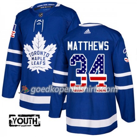 Toronto Maple Leafs Auston Matthews 34 Adidas 2017-2018 Blauw USA Flag Fashion Authentic Shirt - Kinderen